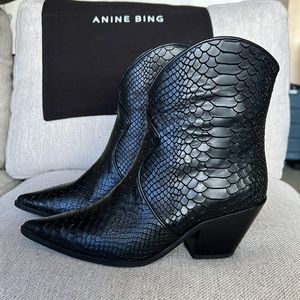 Anine Bing Black Easton Leather Crocodile Western Boots